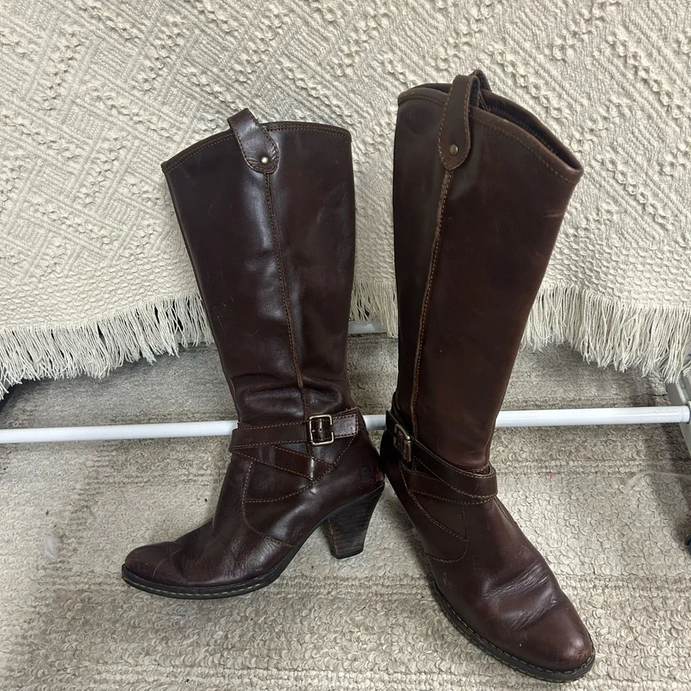Born Rich Brown Leather Heeled Boots - Picture 2 of 4